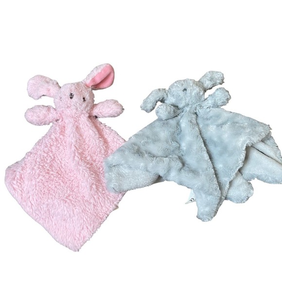 Set of two lovey's bunny pink gray fluffy baby toddler kids stuffy stuffed - Picture 2 of 10